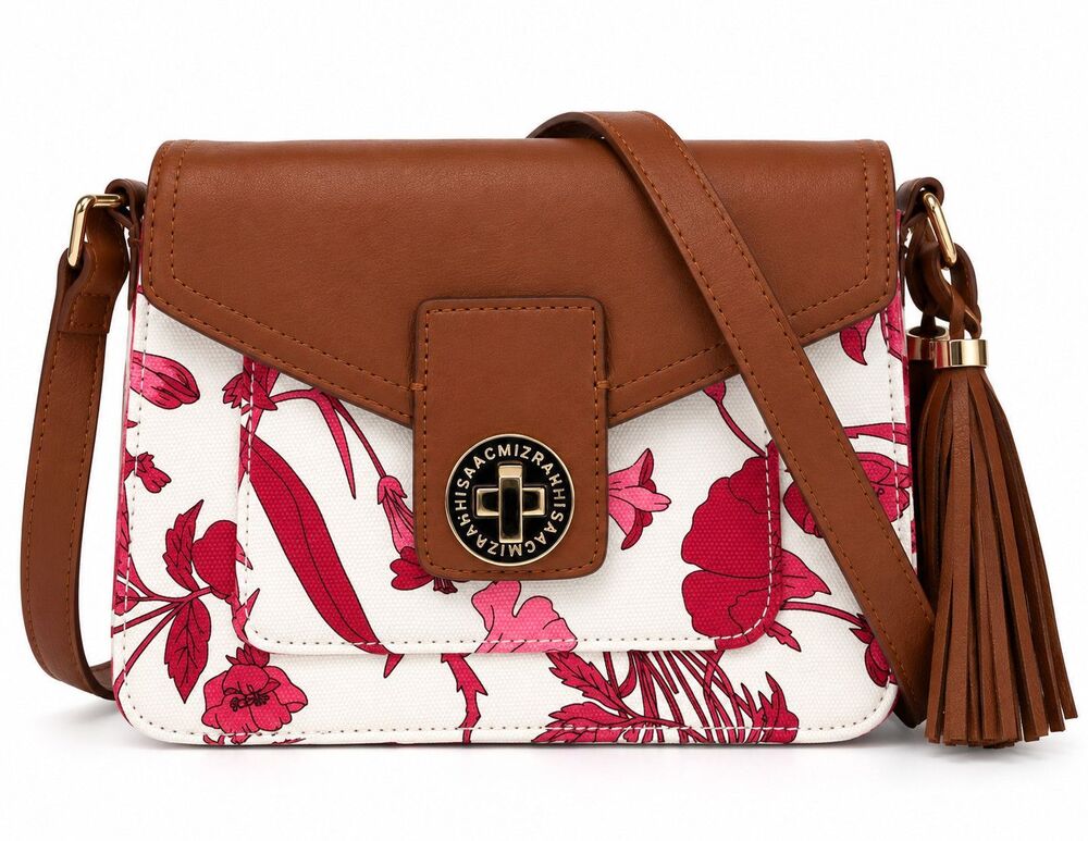 NEW Isaac Mizrahi Floral Crossbody Bag Red Pink White Brown Tassel Purse